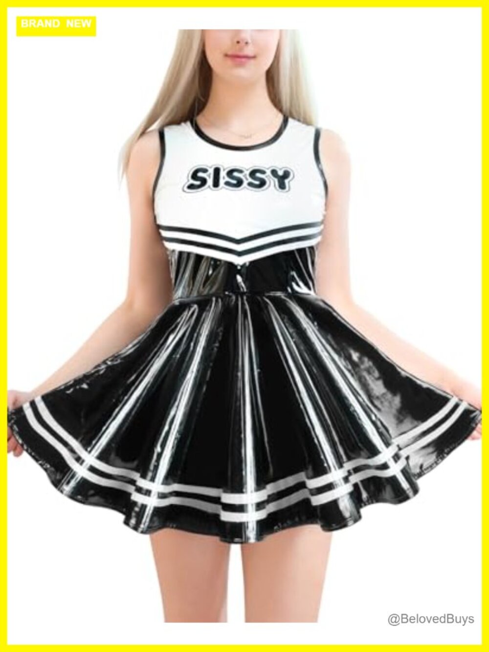 Faux Leather Sleeveless Bodycon Mini Dress Puffy Skirt Backless